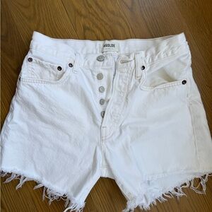 Agolde Frayed White Jean Shorts
